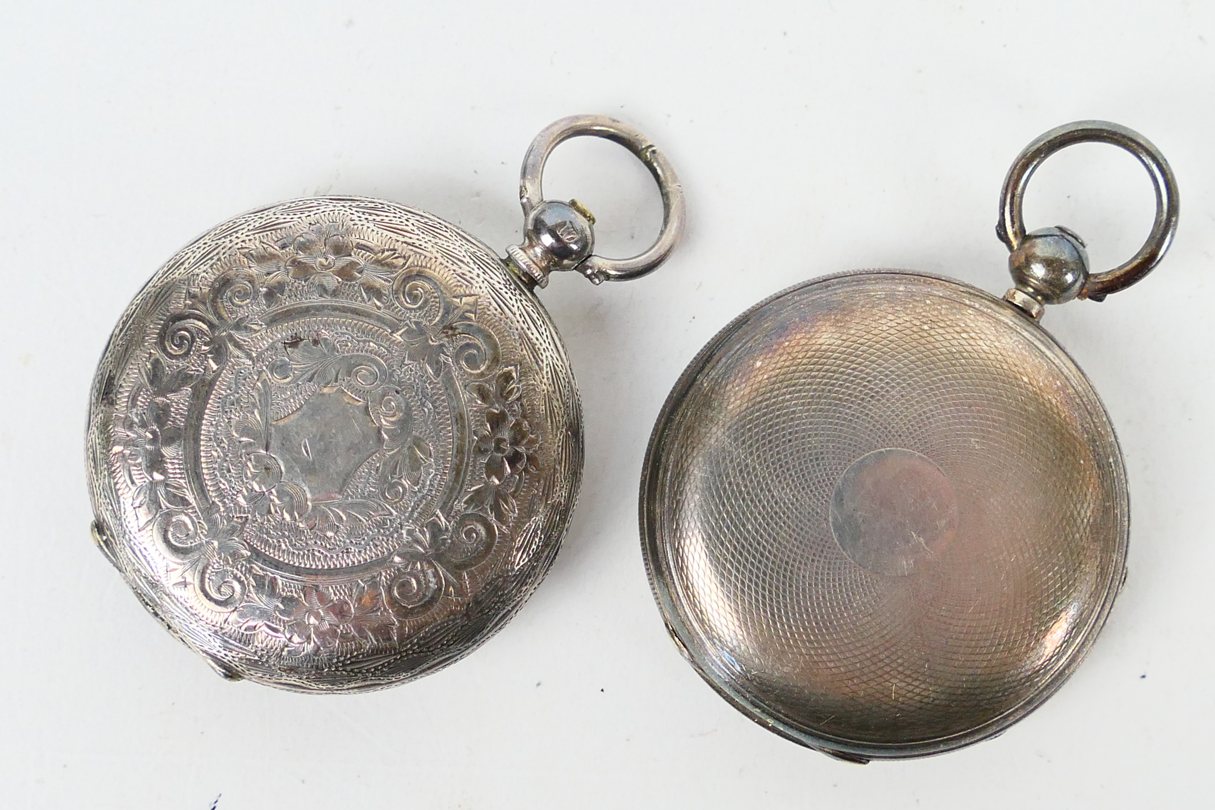 Two small silver cased open face pocket watches, the first with profusely engraved case, - Image 2 of 6