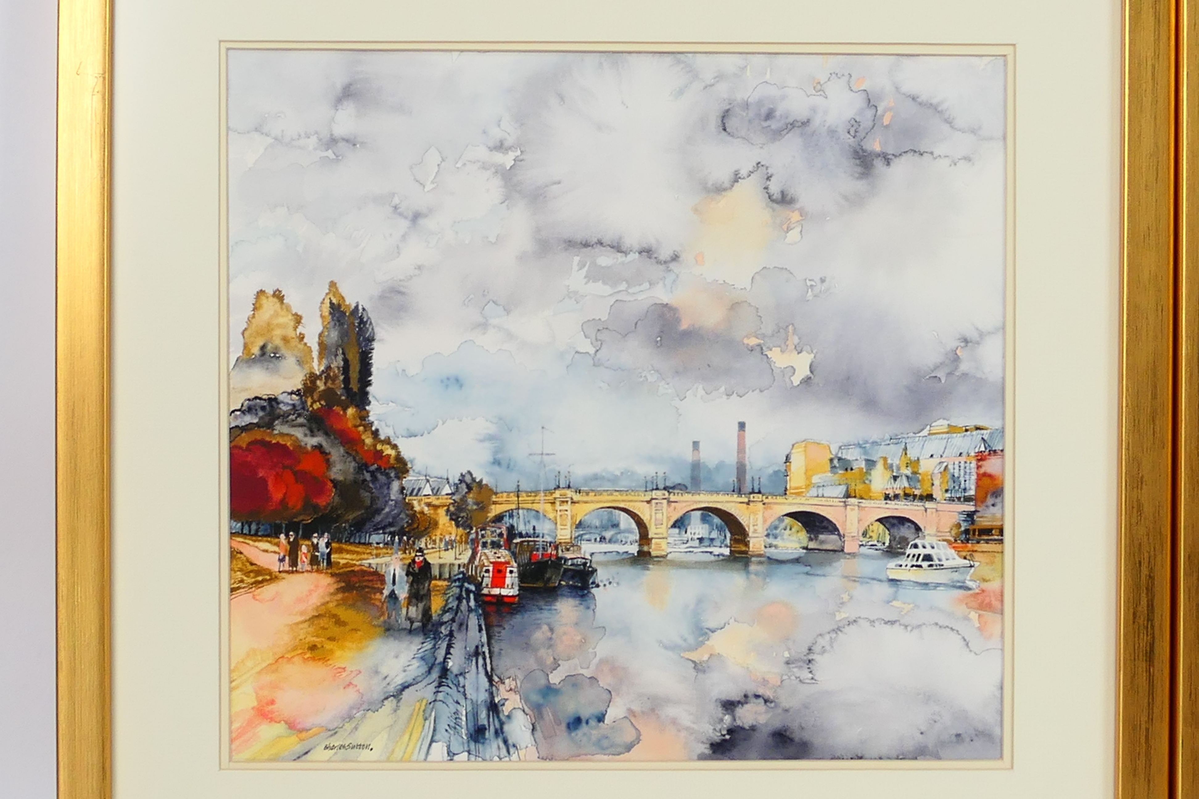 Two watercolour and ink riverside landscape scenes signed by the artist Charles Sutton, - Image 2 of 6