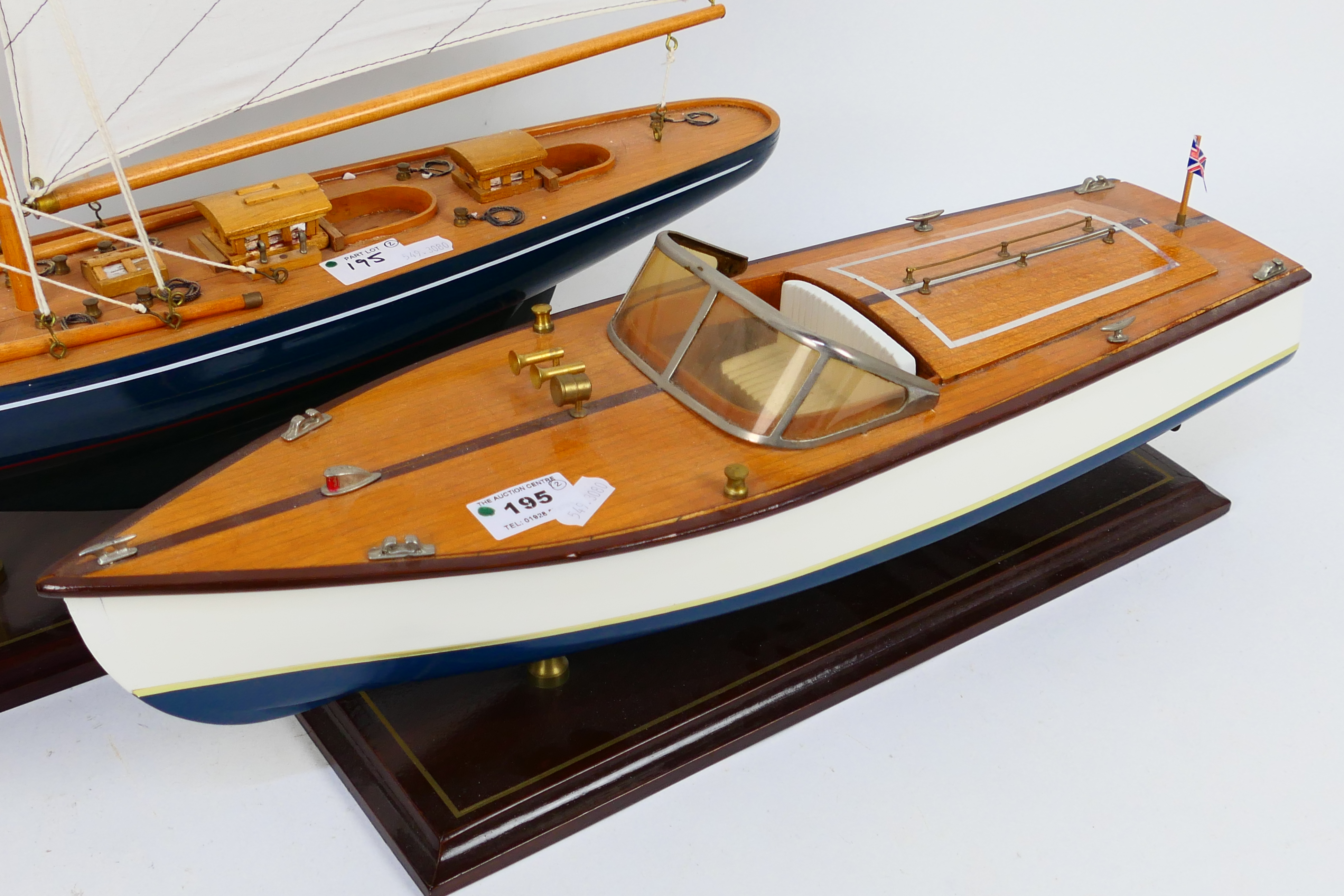 Two decorative model boats mounted to display plinths, largest approximately 87 cm x 61 cm. [2]. - Image 3 of 6