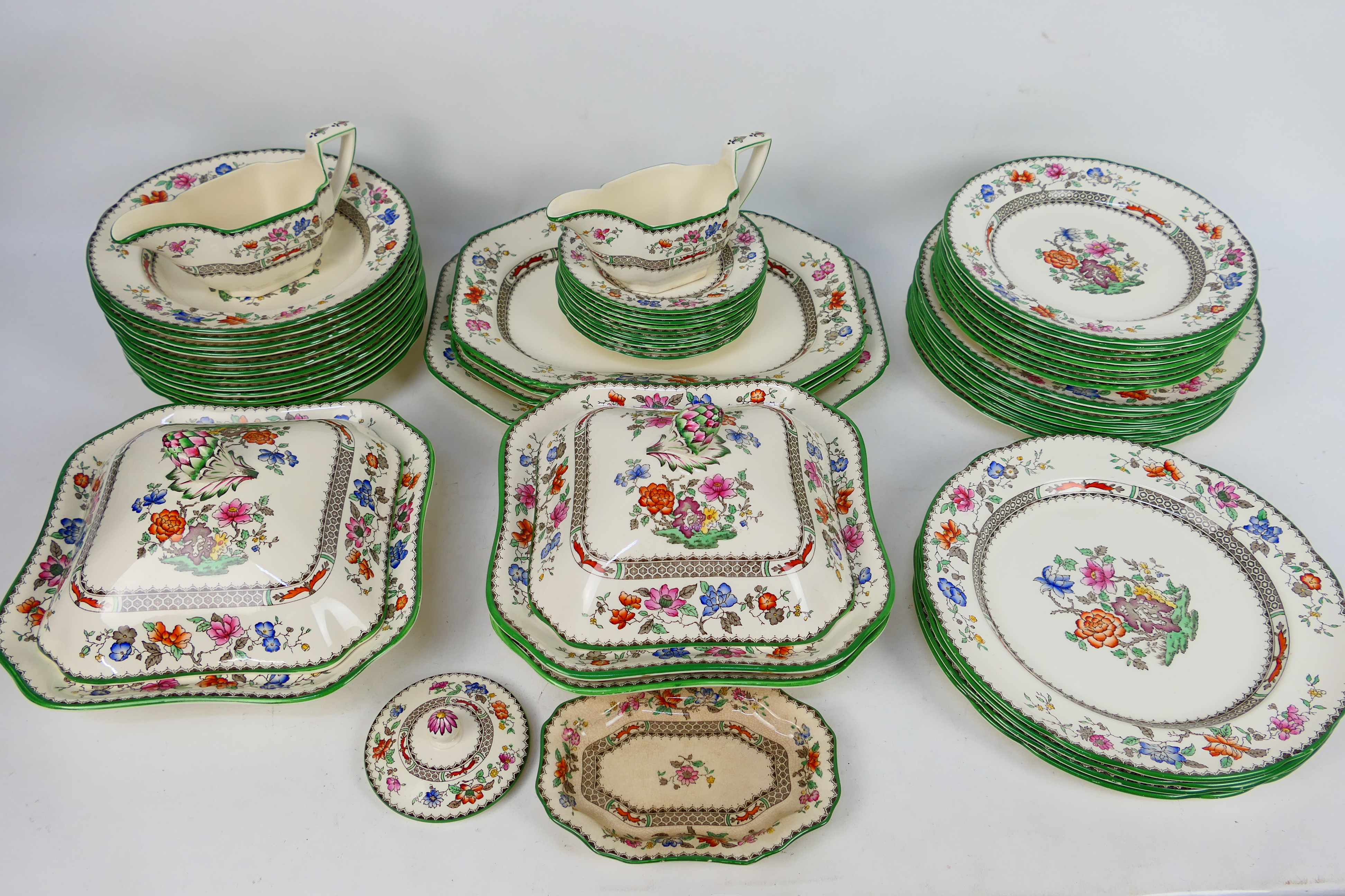 A collection of Copeland Spode dinner and tea wares in the Chinese Rose pattern,