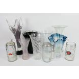 Art glass vases and steins, largest approximately 50 cm (h). [2].