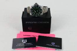 A boxed Pagani Design automatic wrist watch, with paperwork.