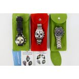 Three Alpha 1993 gentleman's wrist watches, contained in pouches and with paperwork.