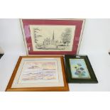A watercolour landscape scene, signed lower right by the artist, mounted and framed under glass,