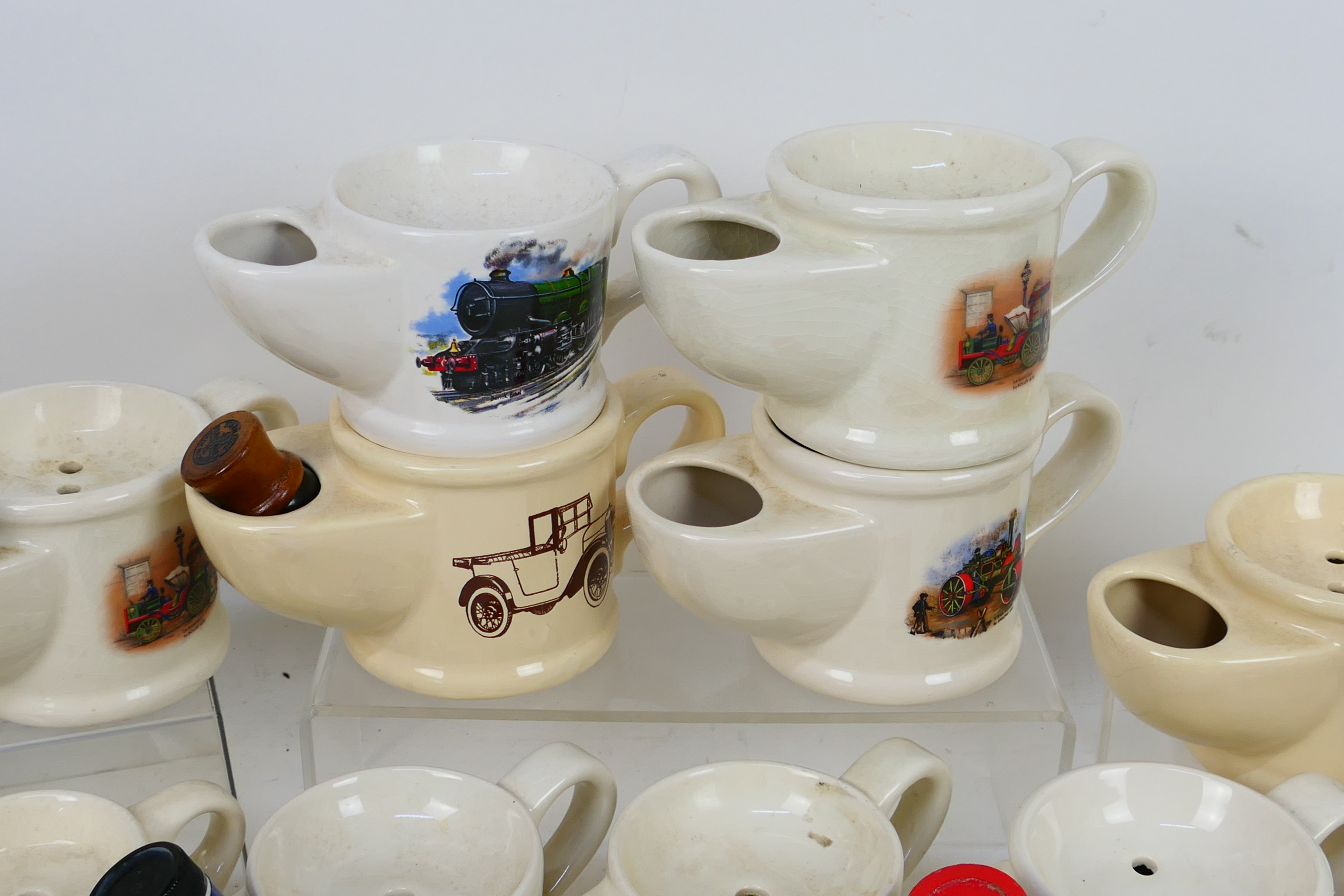 A collection of vintage shaving mugs, predominantly Wade, with images of trains, ships, - Image 2 of 4