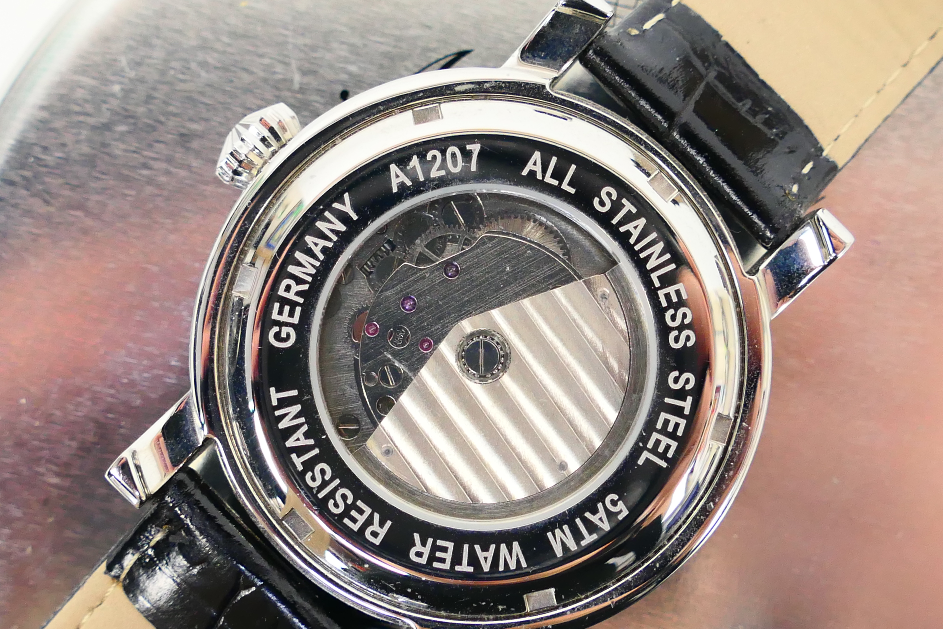 An Aeromatic 1912 automatic stainless steel wrist watch on black leather crocodile effect strap, - Image 3 of 3