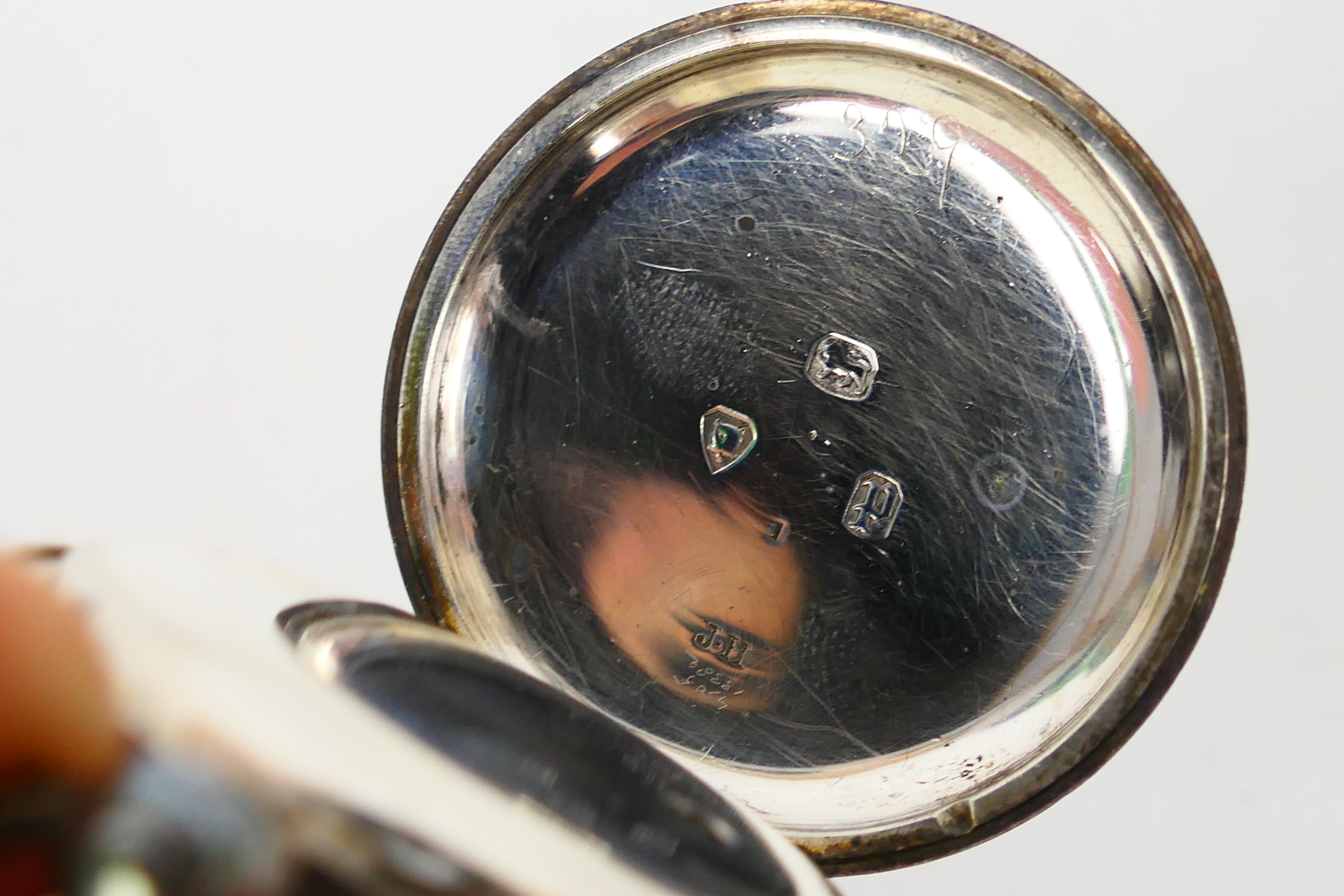 Two small silver cased open face pocket watches, the first with profusely engraved case, - Image 5 of 6