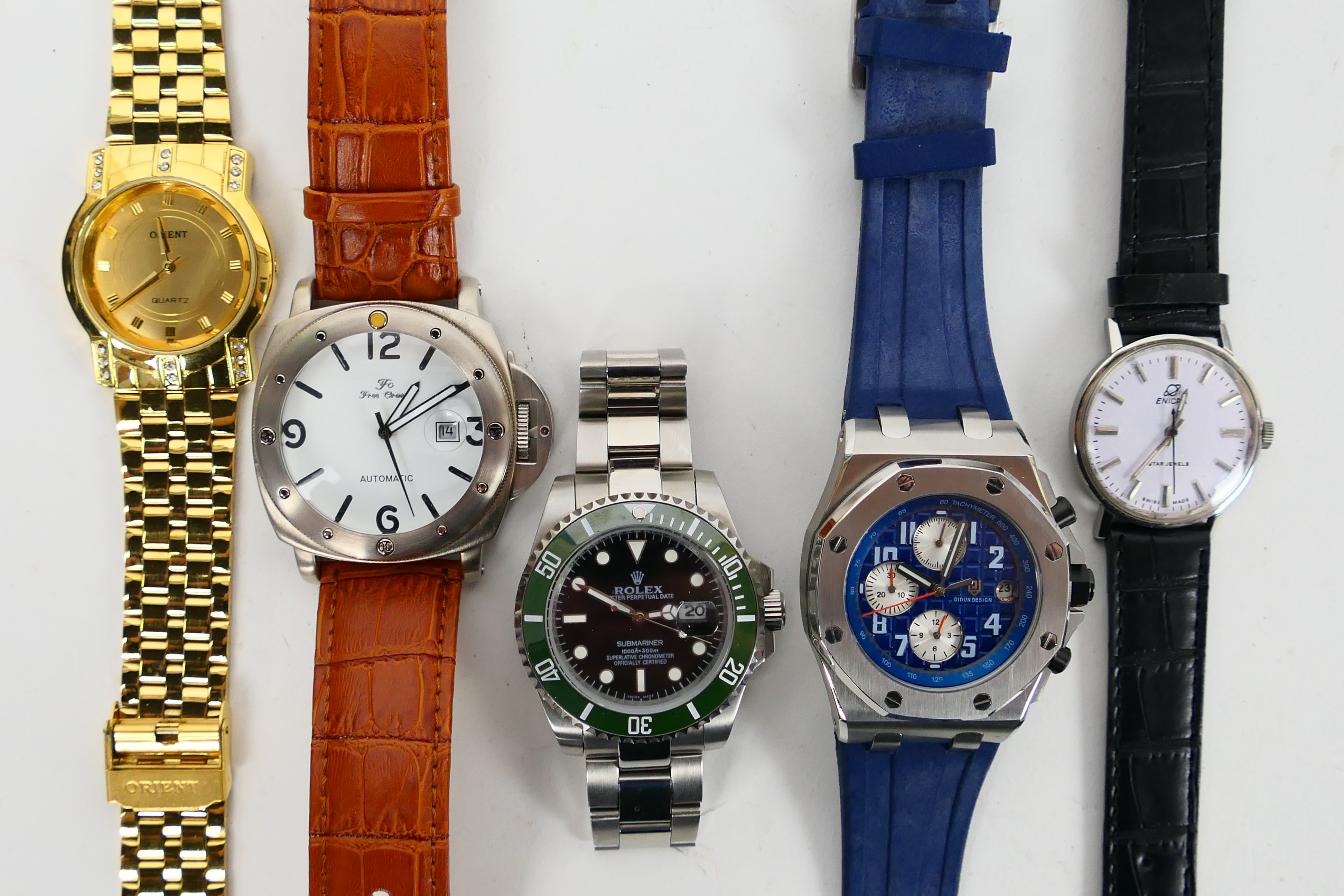 A collection of wrist watches to include Orient, Didun Design, Free Crane and other.