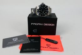 A boxed Pagani Design automatic wrist watch, with paperwork.