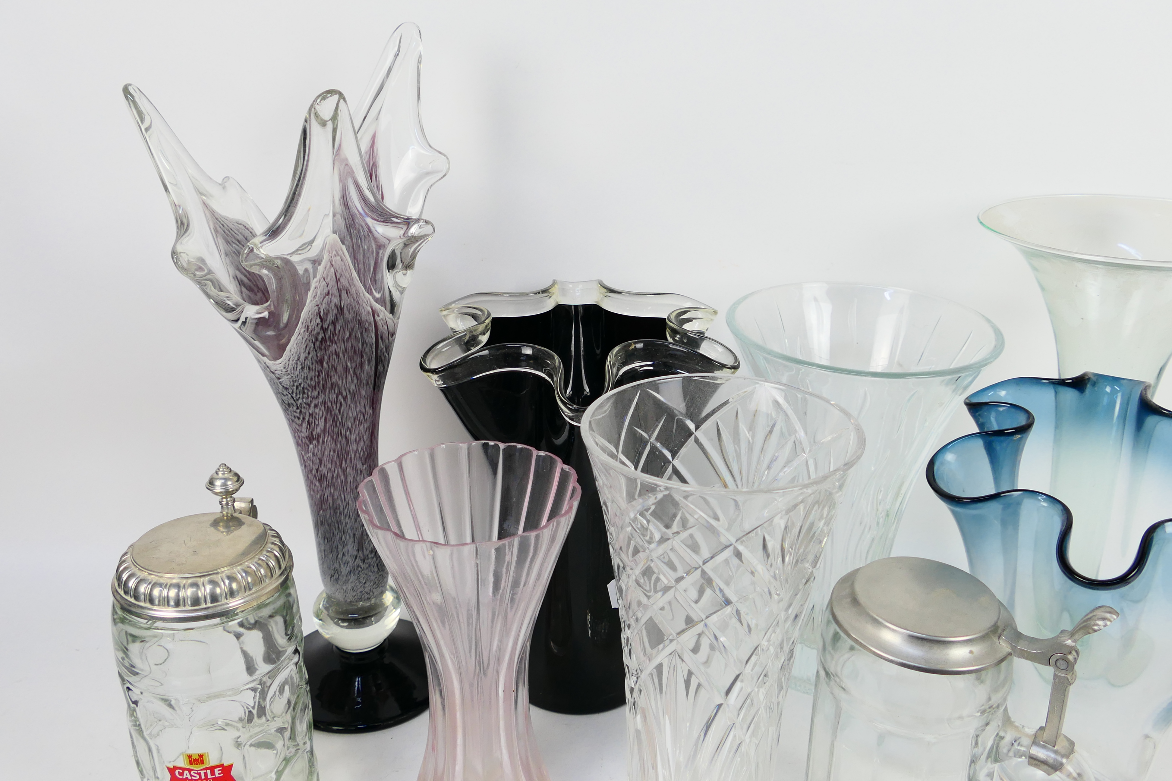 Art glass vases and steins, largest approximately 50 cm (h). [2]. - Image 2 of 3