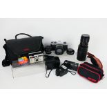 Photography - A Pentax K1000 camera with additional lenses and soft case,