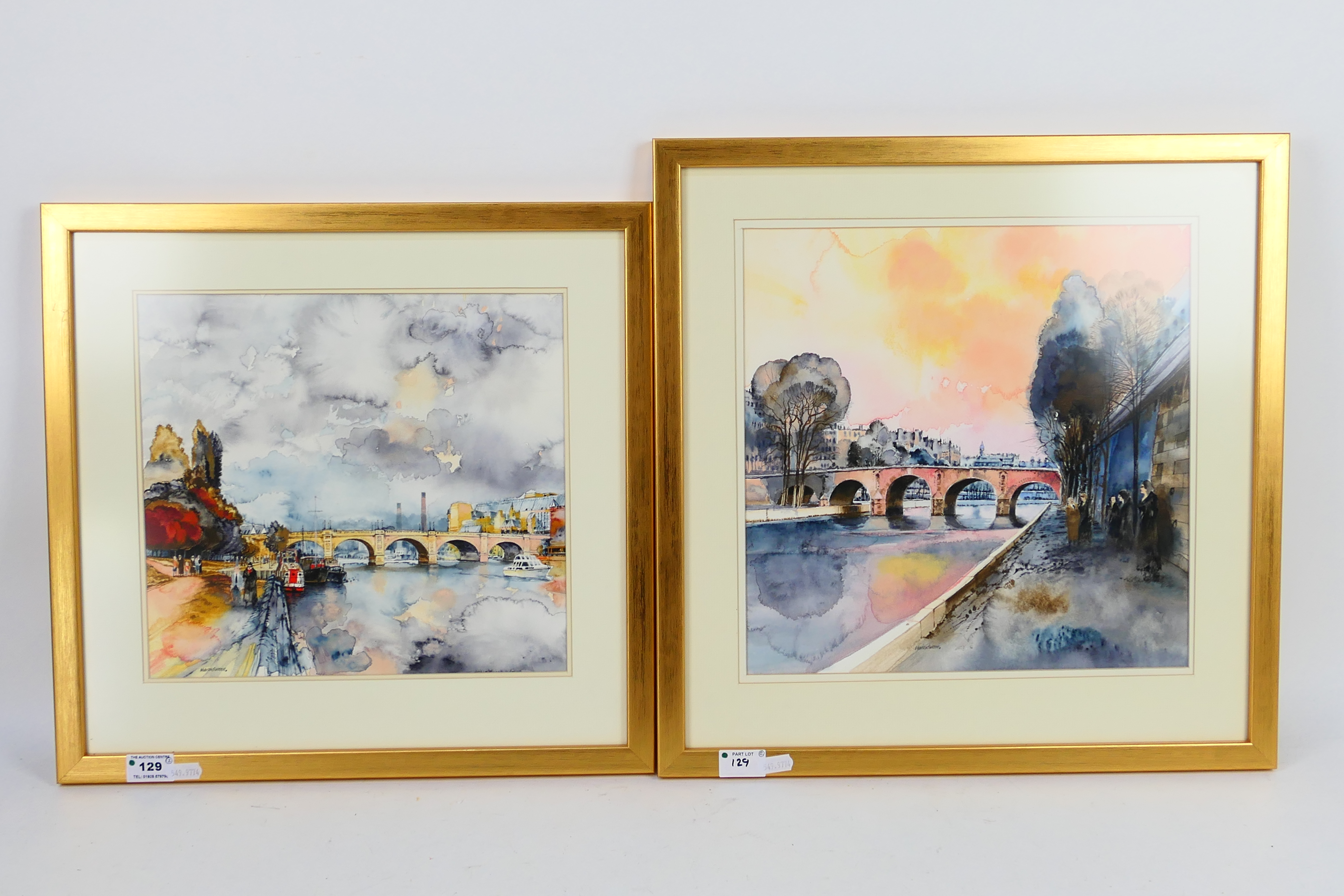 Two watercolour and ink riverside landscape scenes signed by the artist Charles Sutton,