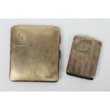 A silver cigarette case with engine turned decoration, Birmingham assay 1939 and a silver card case,