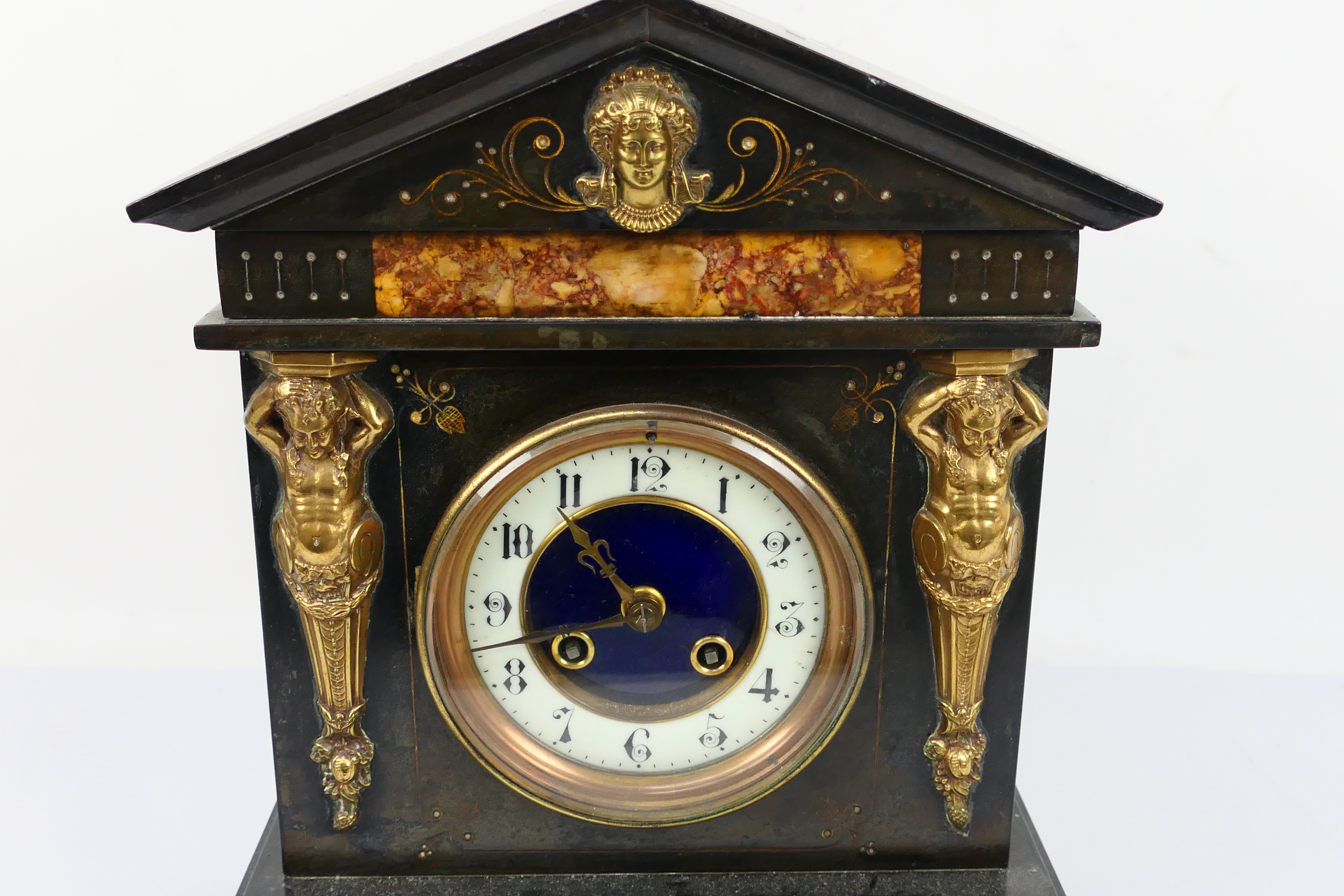 A late 19th/ early 20th century French black marble mantel clock, - Image 2 of 10