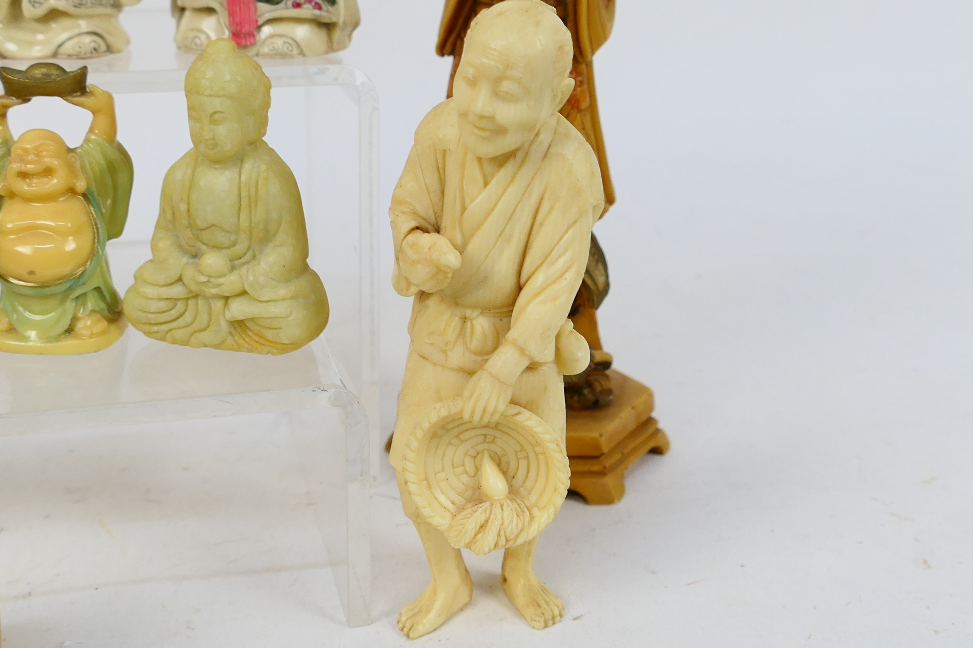A collection of Asian figures to include Fu, Lu and Shou, Budai and similar, - Image 8 of 9