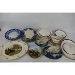 A collection of dinner wares and a small quantity of plates decorated with hunting scenes. [2].
