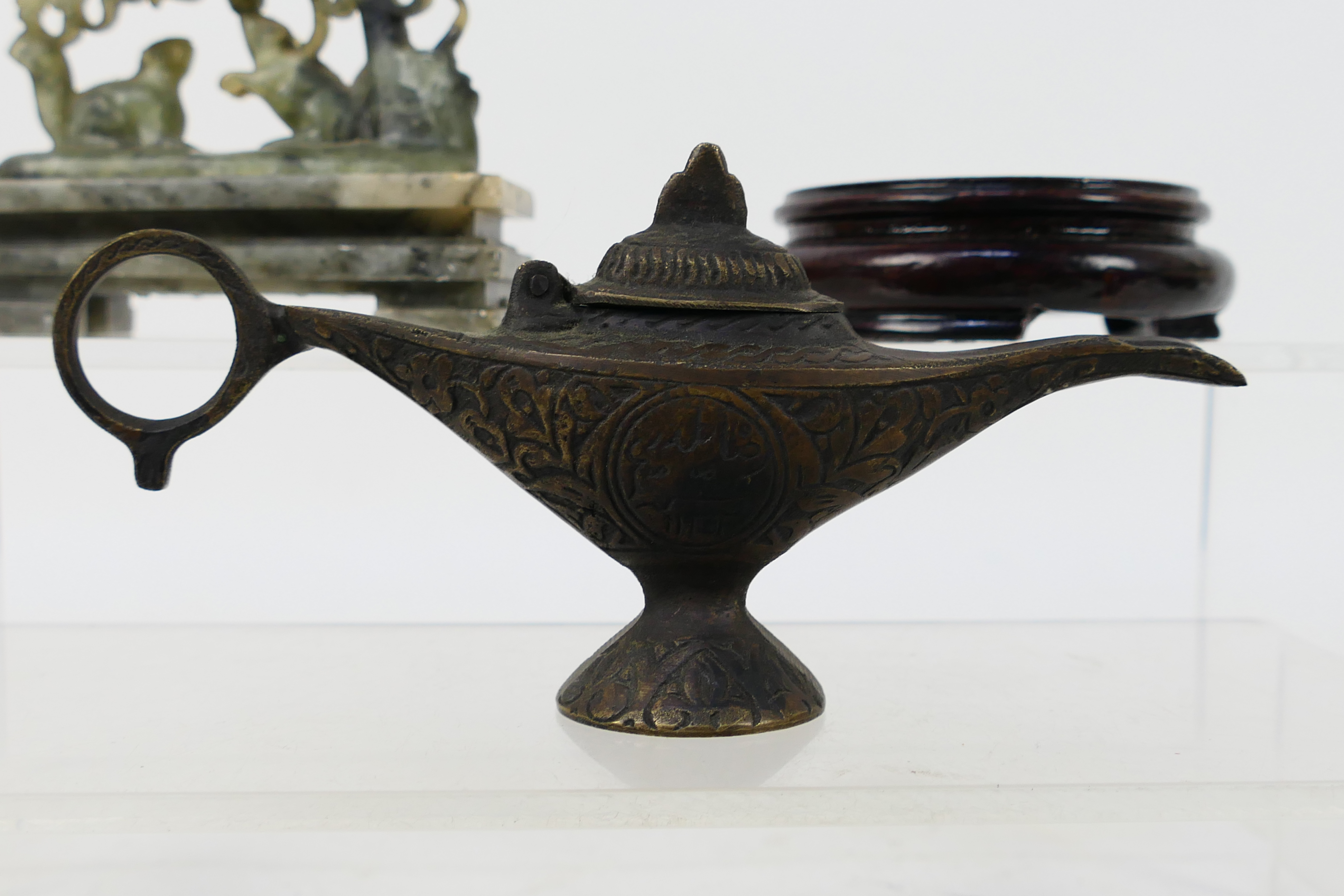 A group of Asian items to include soapstone seal, small ceramic teapot, - Image 9 of 15