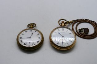A gold plated open face pocket watch, signed to the dial W Pepper Middlesbrough,