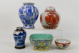 A small group of ceramics to include a small blue and white Nanking vase,