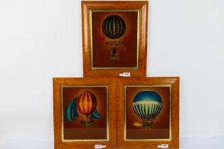 Three decorative prints depicting early hot air balloons to include Globe Fait Pour Etre Dirige,