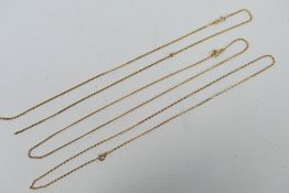 Three 9ct yellow gold chains, approx total weight 5.