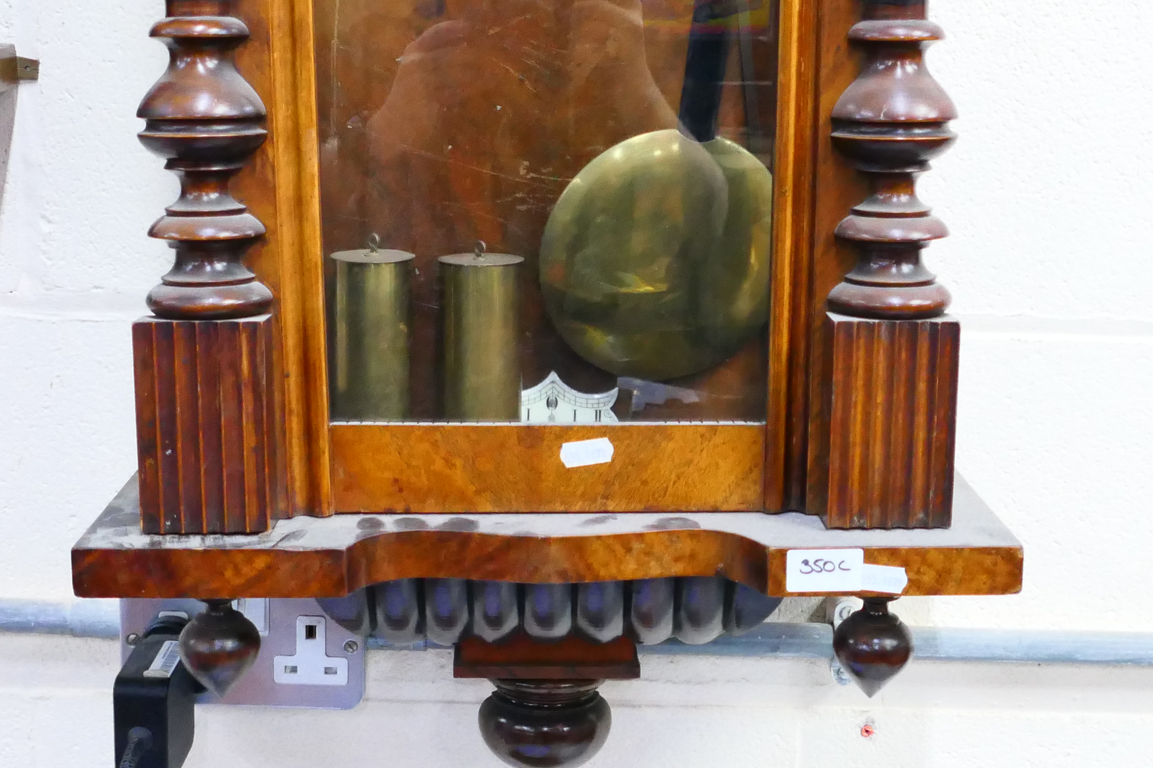 A Vienna style wall clock, walnut veneered case with opening, glazed door, - Image 3 of 7