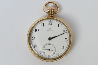 A 9ct yellow gold cased, open face pocket watch by Omega, c.