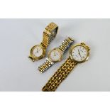 Three lady's gold plated bracelet watches