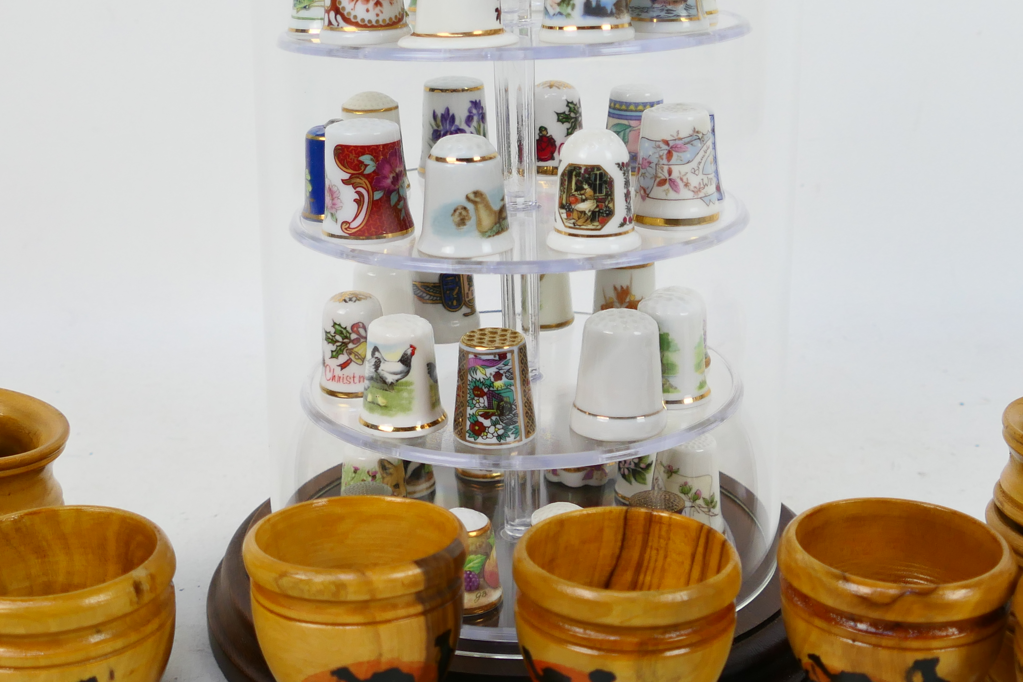 A thimble display case containing a quantity of thimbles and a quantity of olive wood middle - Image 3 of 5