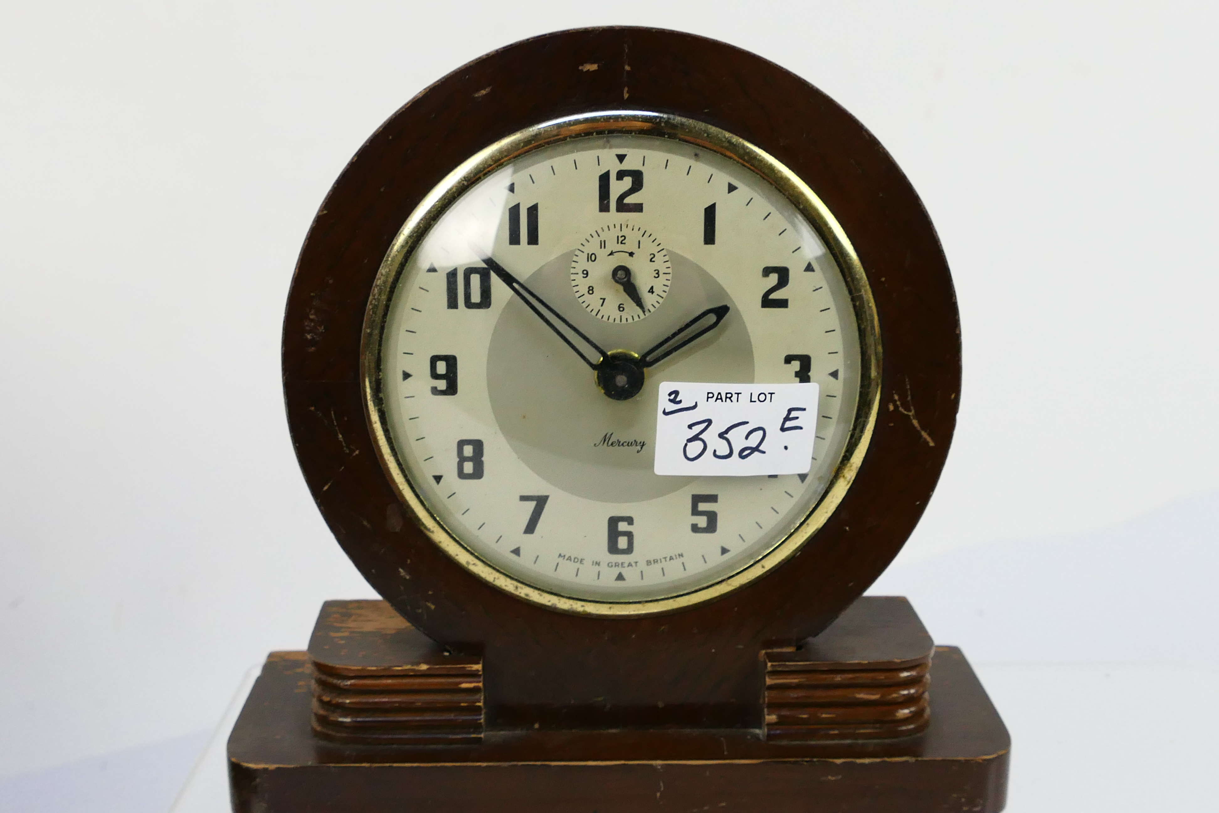 A Napoleon Hat oak cased mantel clock, Haller movement, Arabic numerals on a silvered dial, - Image 5 of 7
