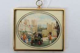 Eric G Eustace RMS - A watercolour on polymin miniature, Vintage Car Rally Wells,