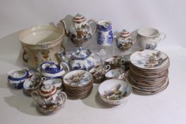 Lot to include a Japanese tea set, jardiniere and a small quantity of blue and white wares. [2].