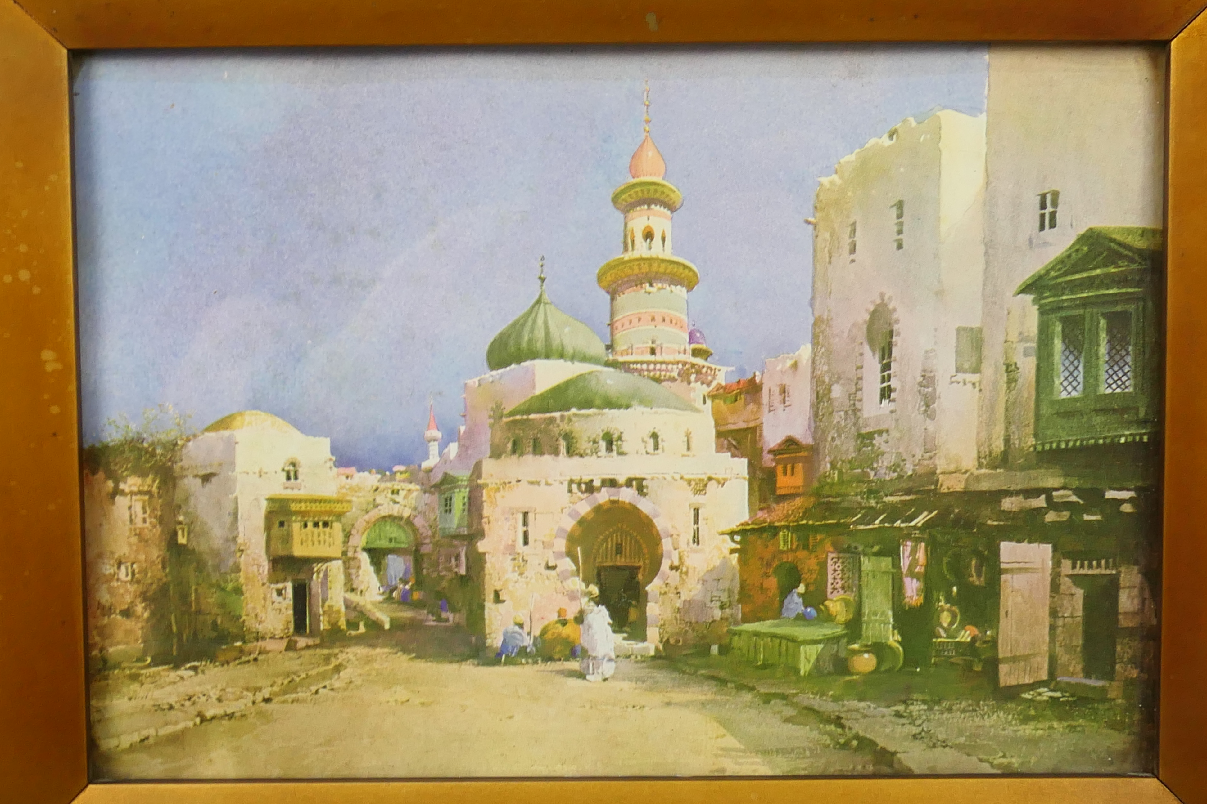 A pair of vintage prints depicting middle eastern scenes, framed under glass, - Image 3 of 6