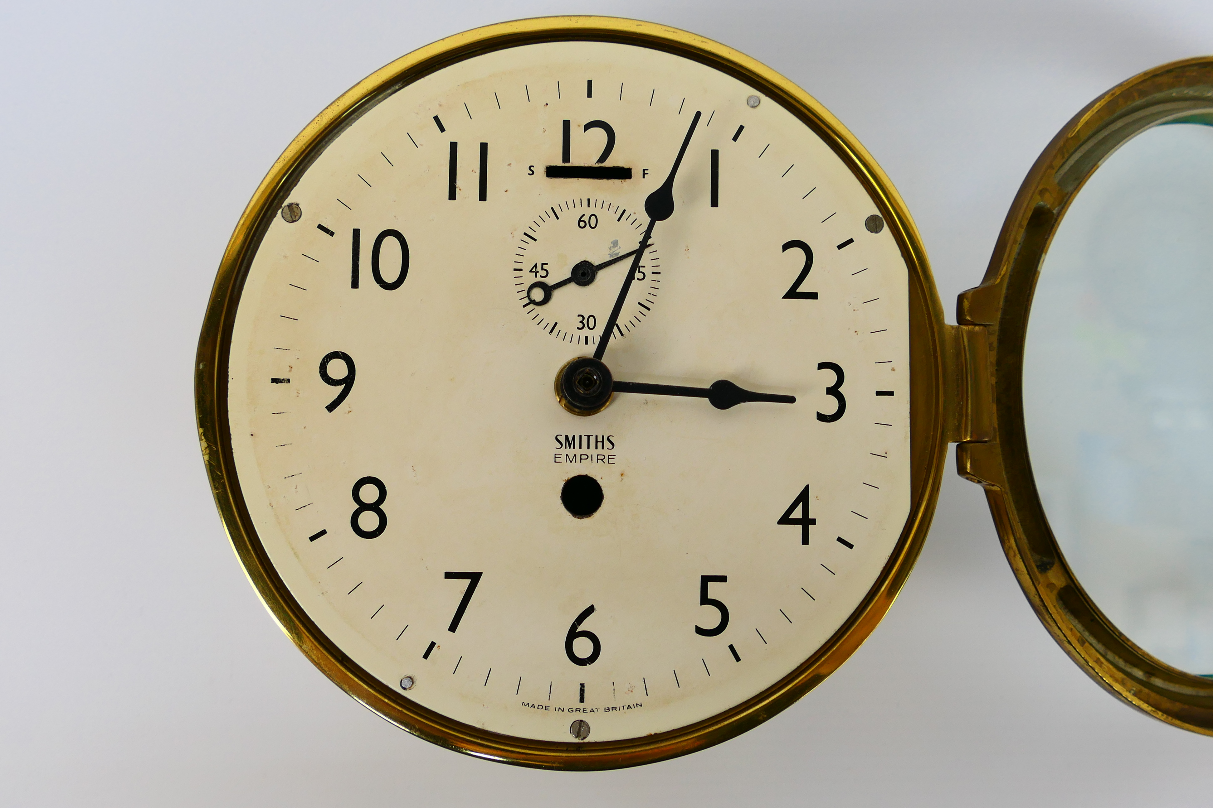 A brass ships clock or bulkhead clock, - Image 2 of 5