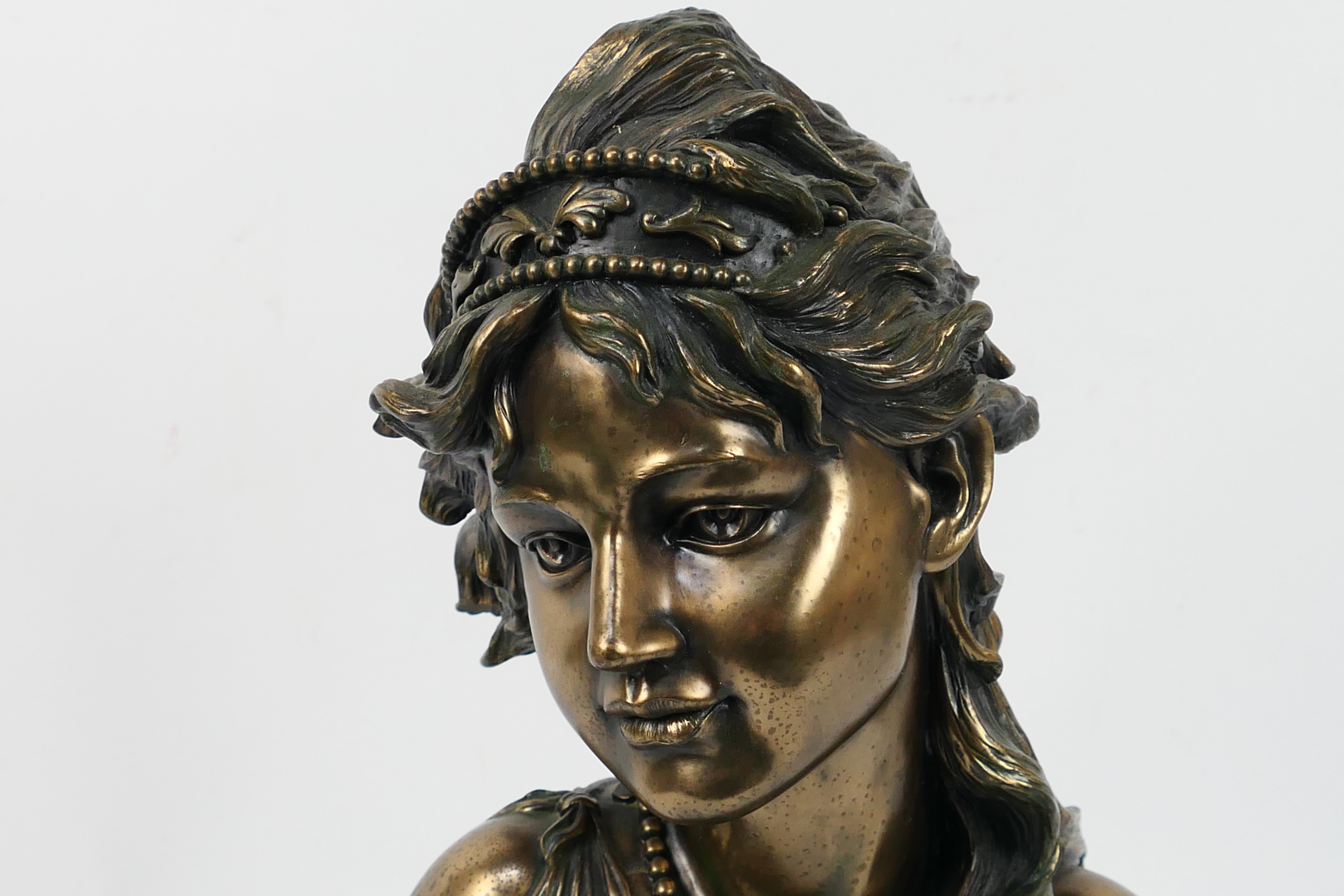 A bronzed bust depicting a female, signed Crosa 2001, approximately 32 cm (h). - Image 2 of 6