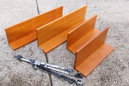 Four mid-century shelves, two 14 cm x 24 cm x 57 cm and two 14 cm x 24 cm x 84 cm. [4].