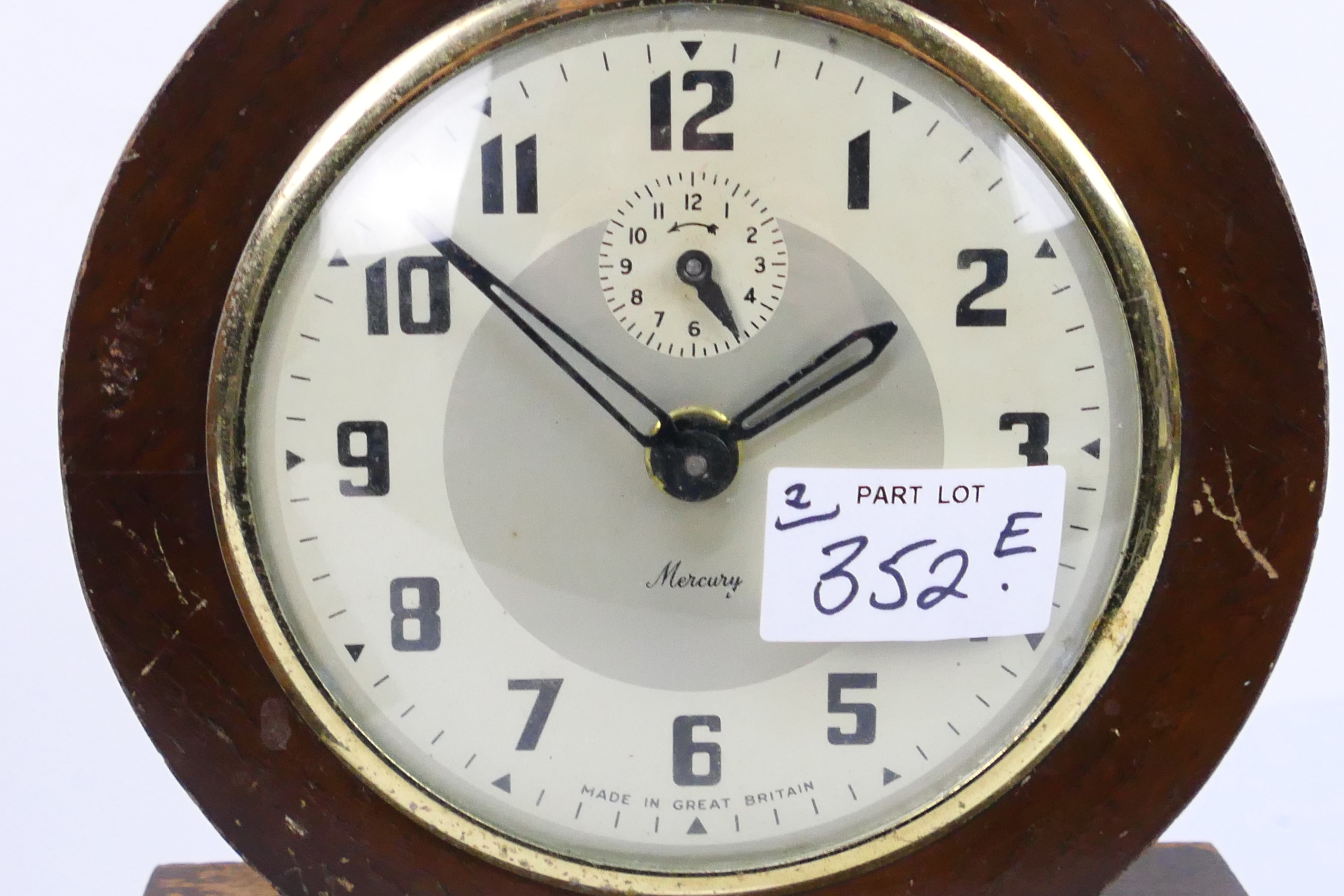 A Napoleon Hat oak cased mantel clock, Haller movement, Arabic numerals on a silvered dial, - Image 6 of 7