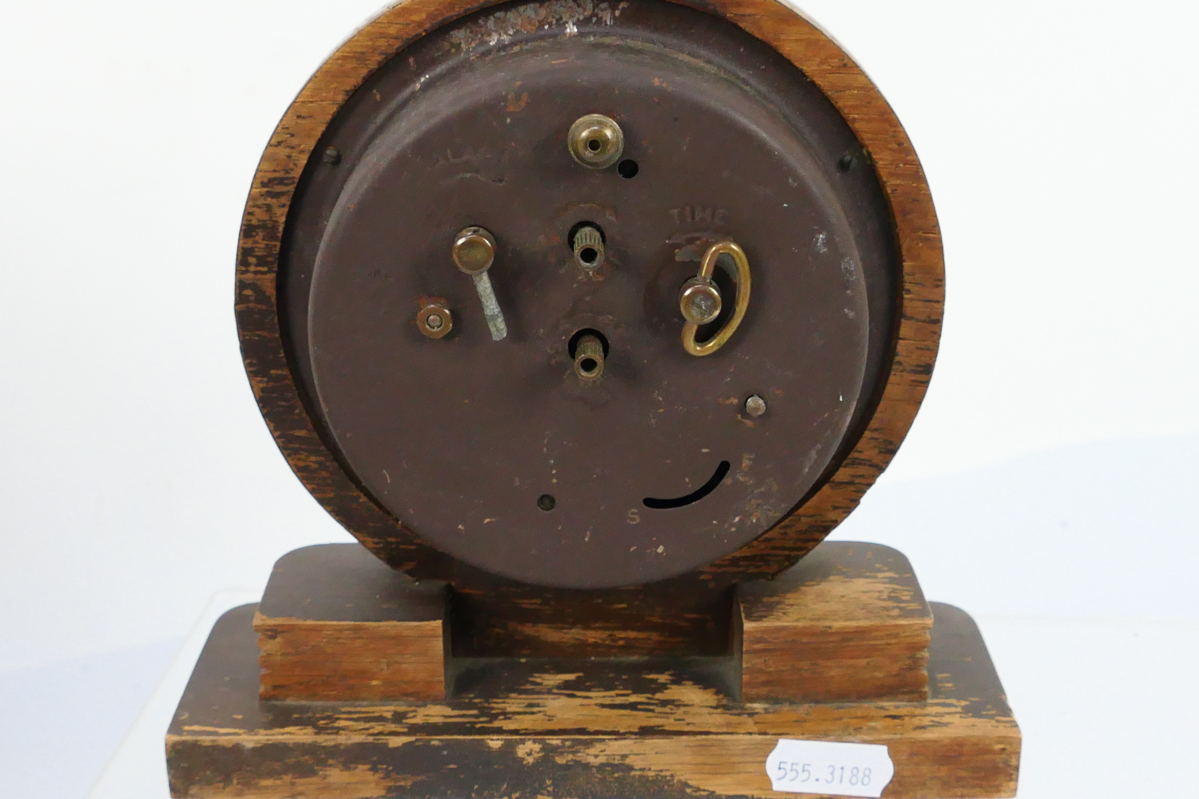 A Napoleon Hat oak cased mantel clock, Haller movement, Arabic numerals on a silvered dial, - Image 7 of 7