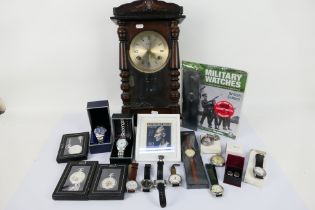 A Holly wall clock and a quantity of wrist watches and modern pocket watches.