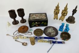 A mixed lot of Asian collectables to include a pair of brass Thai 'Teppannom Angel' kneeling