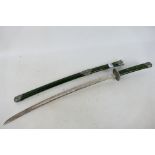 A vintage katana, 64.5 cm (l) blade with white metal mounted scabbard.