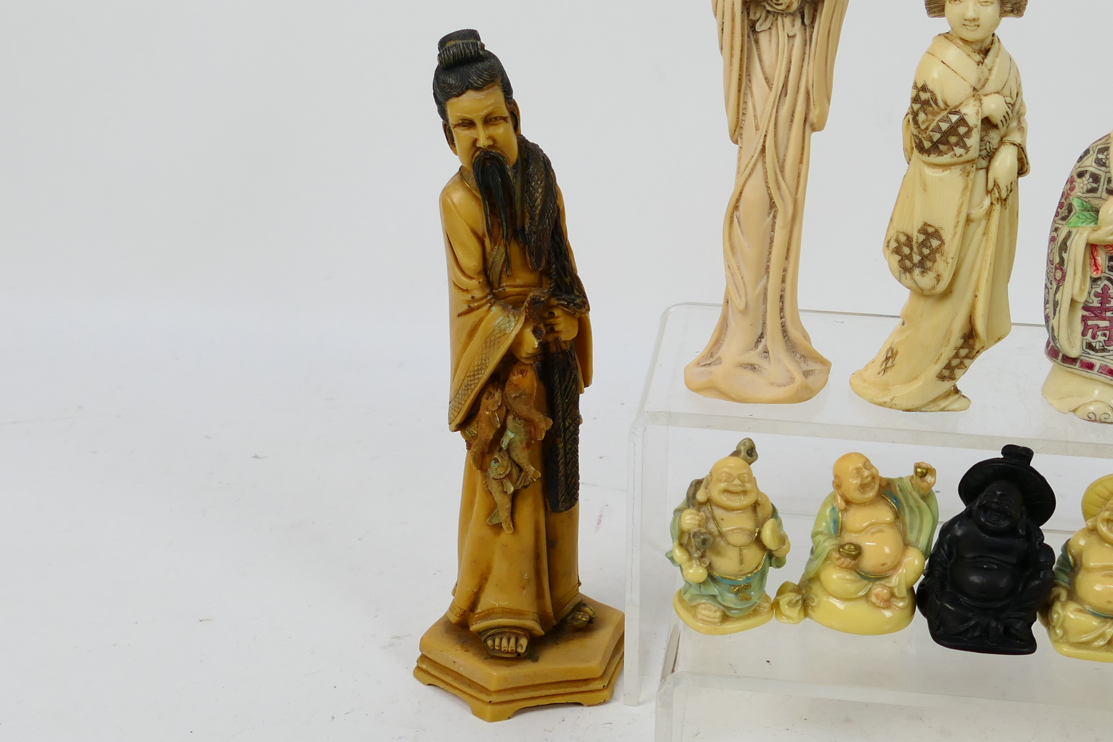 A collection of Asian figures to include Fu, Lu and Shou, Budai and similar, - Image 9 of 9