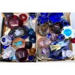Two boxes of predominantly coloured glass items. [2].