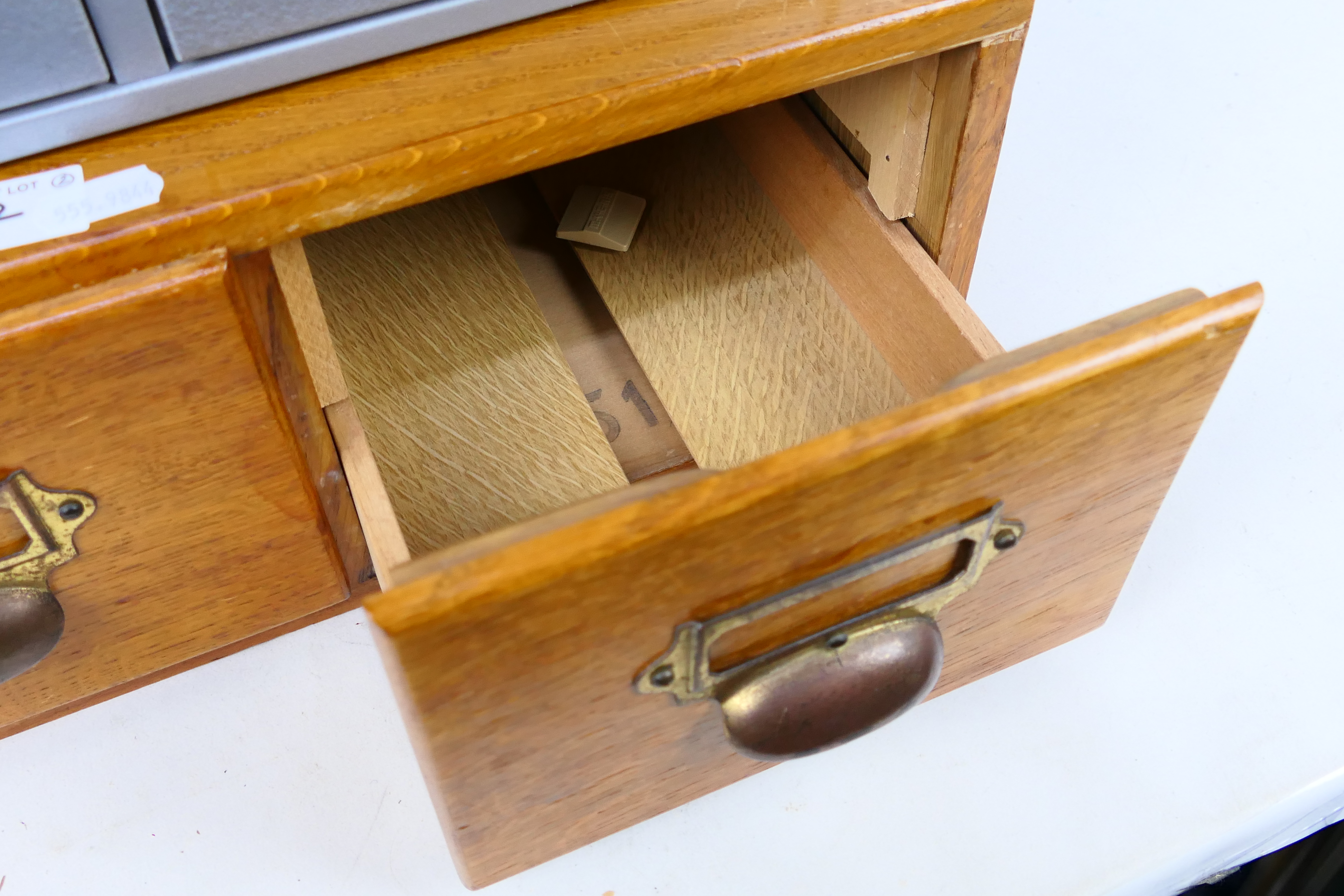 A vintage wooden two drawer card index file and a similar metal example, - Image 3 of 4