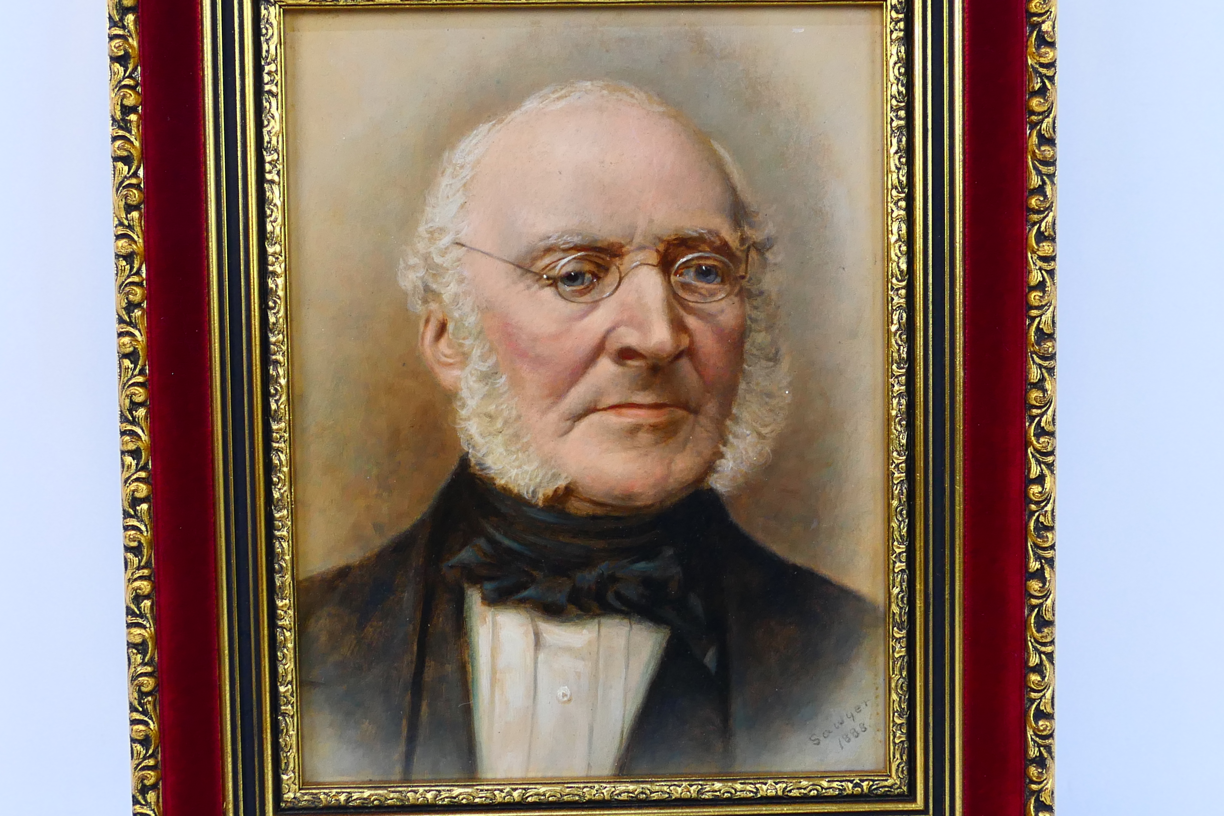 A framed oil on board portrait depicting an elderly bespectacled gentleman, - Image 2 of 5