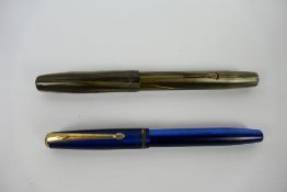 Two fountain pens to include a Conway Stewart Dinkie 570 in blue Lumina and a Watermans Ideal,