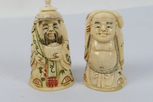 Two figural bone snuff bottles in the form of sages, approximately 7 cm (h).