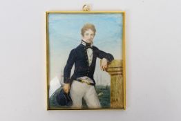 Michael Bartlett RMS (1922-2008), a portrait miniature on ivorine, Midshipman RN 1812,