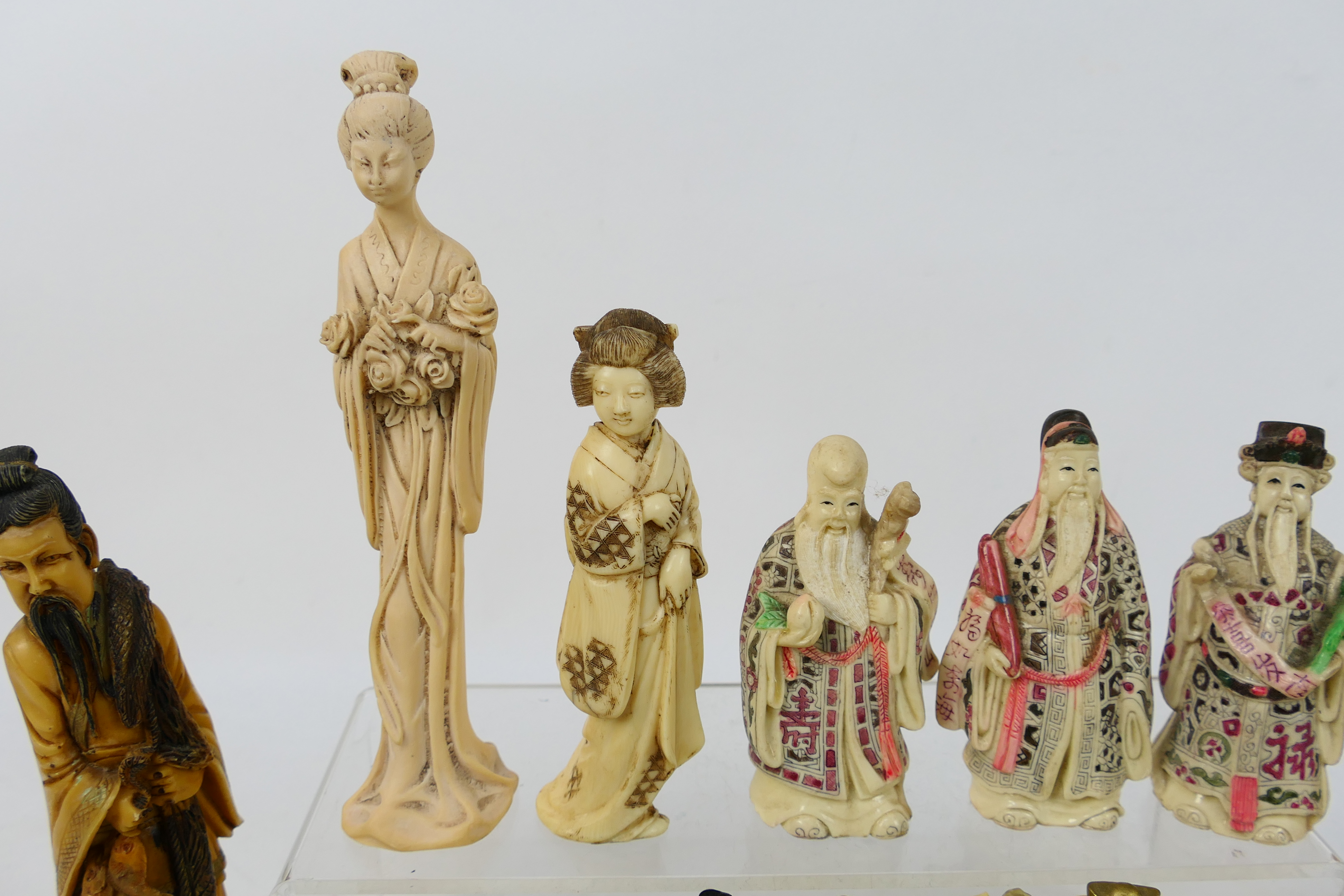 A collection of Asian figures to include Fu, Lu and Shou, Budai and similar, - Image 2 of 9