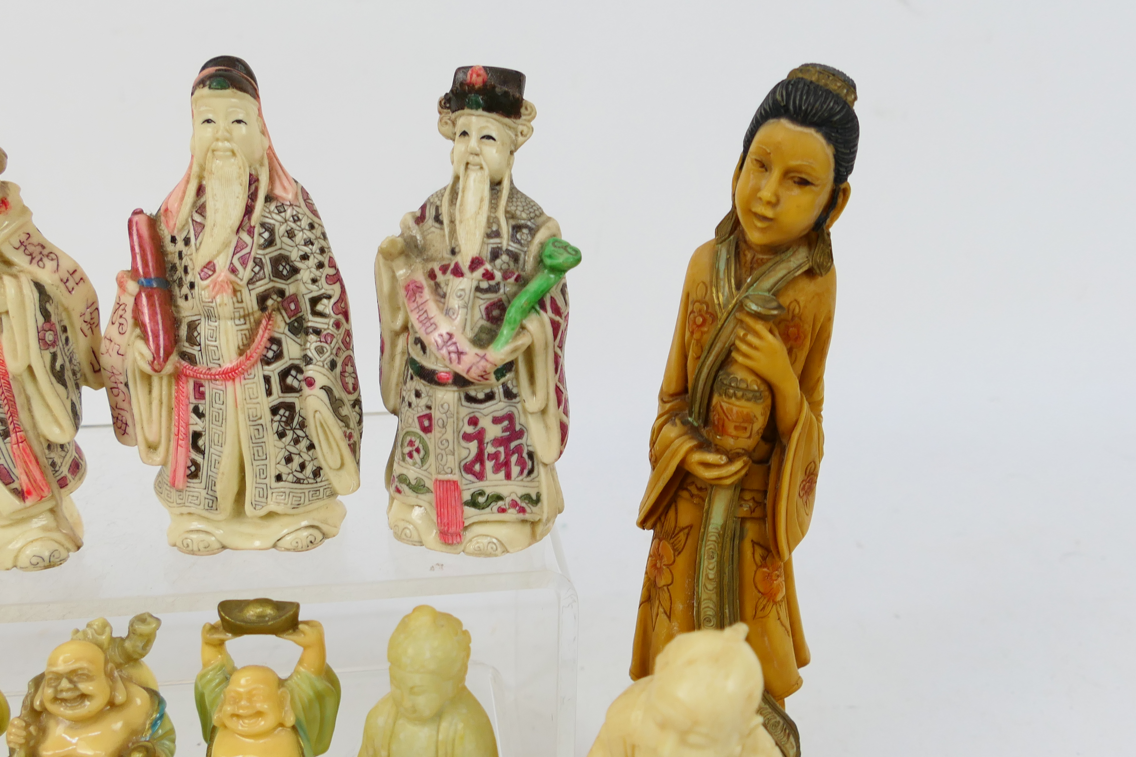 A collection of Asian figures to include Fu, Lu and Shou, Budai and similar, - Image 4 of 9